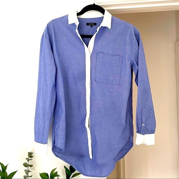 RW&Co Cotton Blue Oxford Shirt Button Up Office Shirt sz Small - Picture 1 of 5